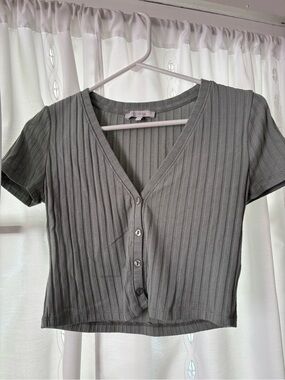 Ribbed V-Neck Button-Front Crop Top